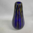 Hand Blown Blue Art Glass Vase, Striped Decorated Murano Style, Made in China