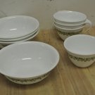 Vintage CORELLE Crazy Daisy Mugs, Cup & Cereal Bowls, White, Green
