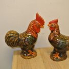 2 Department 56 Painted Ceramic Roosters, Hens, Chickens Figurines