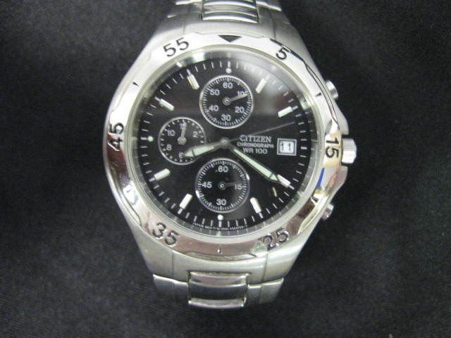 Mens Citizen Chronograph Wr100 Watch 390350 Stainless Steel Date Display 9513