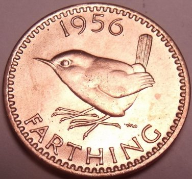 Rare Gem Unc Great Britain 1956 Farthing~Wren~Fantastic~Free Shipping