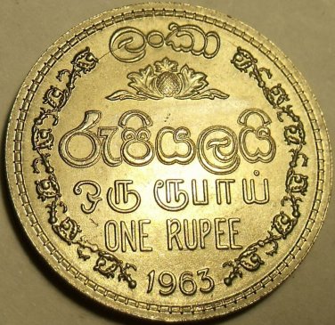 GEM UNC 1963 SRI LANKA(CEYLON) 1 RUPEE~1ST EVER~FREE SH