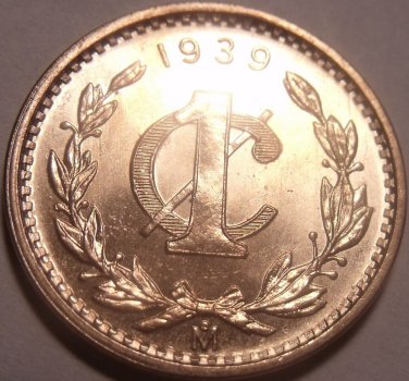 Scarce Rare Gem Unc Mexico 1939 Centavo~Now Over 70 Years Old~Free Shipping