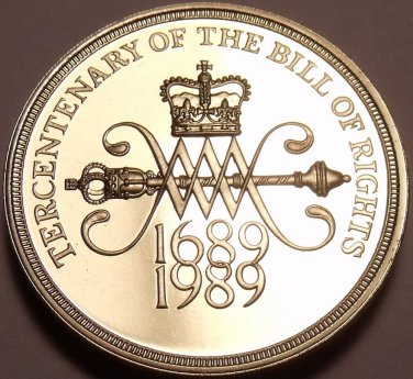 Cameo Proof Great Britain 1989 2 Pounds~Tercentenary Of The Bill Of Rights~Fr/Sh