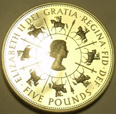 Gem Cameo Proof Great Britain 1993 5 Pounds~40th Anniversary Of Reign~Free Ship