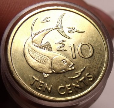 Gem Unc Roll (50 Coins) Seychelles 1997 10 Cents~Sailfish & Yellowfin Tuna~Fr/Sh