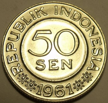 Huge Gem Unc Indonesia 1961 50 Sen~Only Coin Minted In 1961~Eagle~Free Shipping