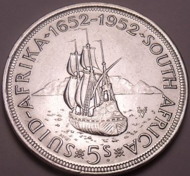 Massive Unc Silver South Africa 1952 5 Shillings~1st Year Ever Minted~Free Ship