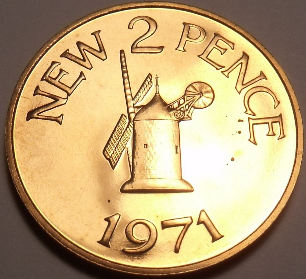 LARGE GUERNSEY 1971 PROOF 2 NEW-PENCE~WINDMILL FROM SARK~ONLY YEAR~FREE ...