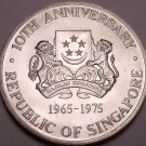 Massive Unc Silver Singapore 1975 Dollar~10th Anniversary Of Independence~Fr/Shi