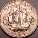 Large Gem Unc Great Britain 1963 Half Penny~Queen Elizabeth II~Excellent~Free Sh