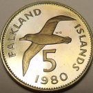 Rare Cameo Proof Falkland Islands 1980 5 Pence~Blackbrowed Albatross~Free Ship