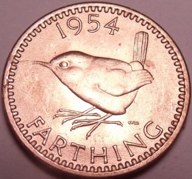 Rare Gem Unc Great Britain 1954 Farthing~Wren~Fantastic~Free Shipping