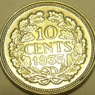 Rare Gem Unc Silver Netherlands 1935 10 Cents~Fantastic~Free Shipping