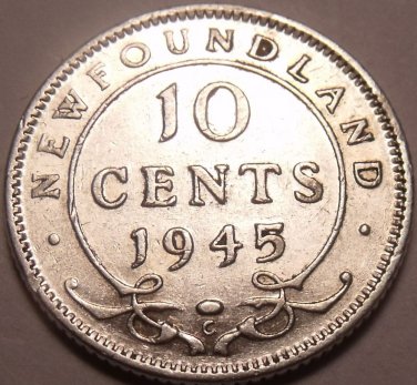 Scarce Newfoundland Silver 1945-C 10 Cents~Fantastic~Free Shipping