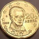 UNC GREECE 2002 20 EURO CENTS~BEAUTIFUL DESIGN~FREE SHI