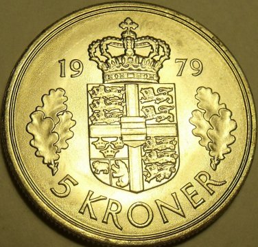 Huge Rare Unc Denmark 1979 5 Kroner~Minted In Copenhagen~Margrethe II~FS