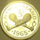Rare Proof New Zealand 1965 3 Pence~Crossed Patu~25,000 Minted~Free Shipping