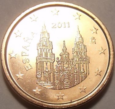 GEM UNC SPAIN 2011 ONE EURO CENT~CATHEDRAL OF SANTIAGO DE COMPOSTELA~FREE SHIP~