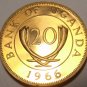 Large Rare Proof Uganda 1966 20 Cents~Only 8,250 Minted~Crossed Tusks~Free Ship