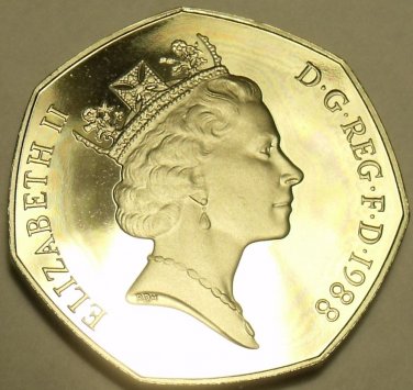 Scarce Huge Cameo Proof Great Britain 1988 50 Pence~Double Eights~Free Shipping