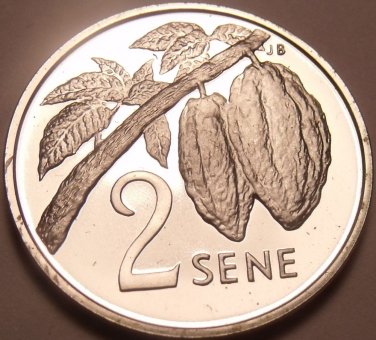 Rare Silver Proof Samoa 1974 2 Sene~Only 5,578 Minted~Nut Sprig~Free Shipping