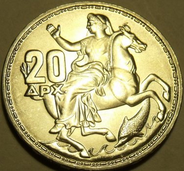 Gem Unc Silver Greece 1960 20 Drachmai~1st Year Ever~Awesome~Free Shipping~