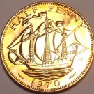 Super Proof Great Britain 1970 Half Penny~The Golden Hind~Last Year~Free Ship