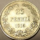 Au/Unc Silver Findland 1915 25 Pennia~See Our Store For Silver Coins~Free Ship