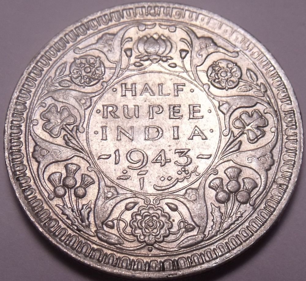 Au/Unc Silver India 1943-B Half Rupee~We Have Silver Coins~Free Shipping