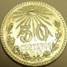 Large Unc Mexico Silver 1943 50 Centavos~Free Shipping