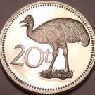 LARGE PROOF PAPUA NEW GUINEA 1975 20 TOEA~CASSOWARY~1ST YEAR EVER~FREE SHIPPING~