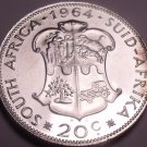 Large Silver Proof South Africa 1964 20 Cents~16,000 Minted~Protea Flower~Fr/S