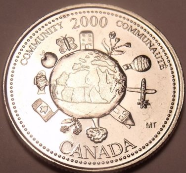 Gem Unc Canada 2000 Quarter Minted to commemorate the Millenium~Community~Fr/Shi