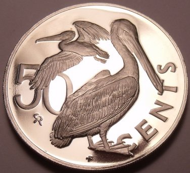 Cameo Proof British Virgin Islands 1974 50 Cents~Brown Pelican~94,000 Minted~F/S