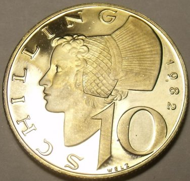 LARGE PROOF AUSTRIA 1982 10 SCHILLING~FANTASTIC~FR/SHIP