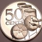 PROOF TRINIDAD & TOBAGO 1975 50 CENTS~DRUMS~LAST YEAR~FREE SHIP~