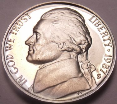 DEEP MIRROR 1987-S PROOF JEFFERSON NICKEL~FREE SHIPPING