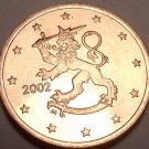 Gem Unc Finland 2002 5 Euro Cents~Standing Lion With Sword~Free Shipping