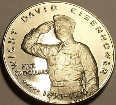 Massive Gem Unc Marshall Islands 1990-M Five Dollars~Dwight David Eisenhower~FS