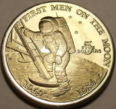 Massive Gem Unc Marshall Islands 1989 Five Dollars~First Men On The Moon~Free Sh