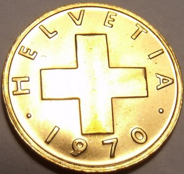 UNCIRCULATED 1970 SWITZERLAND 1 RAPPEN NICE CROSS
