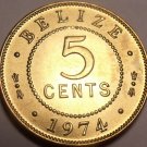 Gem Unc Belize 1974 5 Cents~Nickel-Brass~Only 210K Minted~Free Shipping~