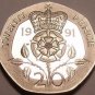 Rare Proof Great Britain 1991 20 Pence~Only 10,000 Minted~Excellent~Free Ship