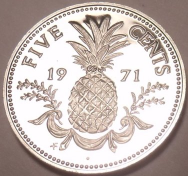 PROOF BAHAMAS 1971 5 CENTS~PINEAPPLE COIN~FREE SHIPPING