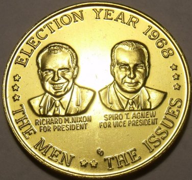 Massive Unc Rare 1968 Richard Nixon-Spiro T. Agnew Campaign Medallion~Free Ship