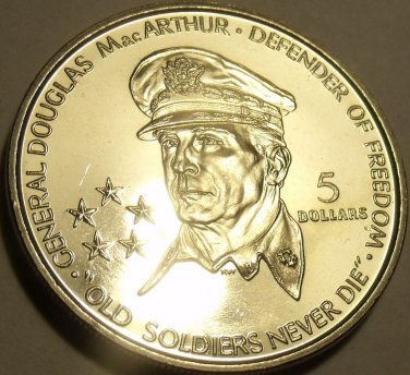 Massive Unc Niue 1989 5 Dollars~General Macarthur~Soldiers Never Die~Free Ship