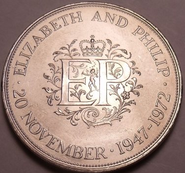 Gem Unc Great Britain 1972 25 Pence~Silver Wedding Anniversary~Free Shipping