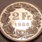 Large Rare Proof Switzerland Proof 1988-B 2 Francs~Only 9,000 Minted~Nice~Fr/Shi