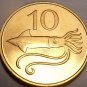 Gem Unc Iceland 1981 10 Aurar~Bulls Head~Flying Squid~Only Year~Free Shipping